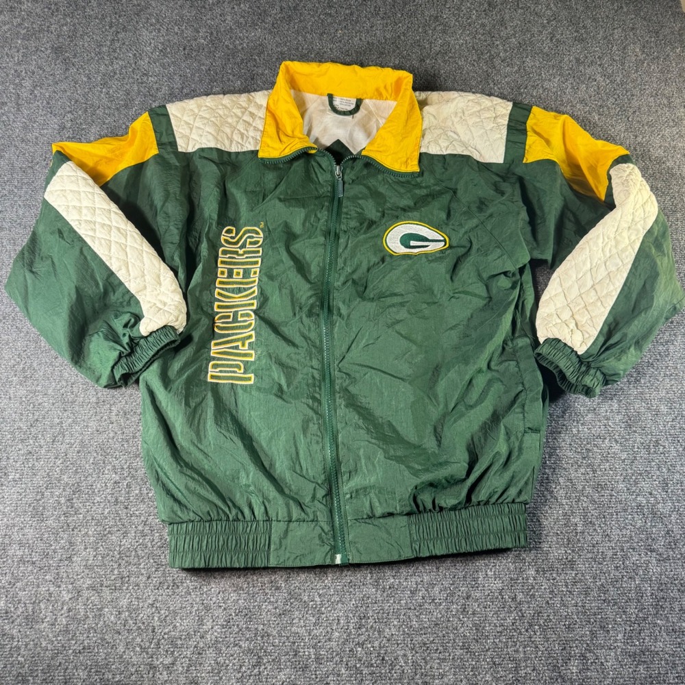 Vintage Green Bay Packers Stadium Windbreaker Jacket XL Green Gold NFL Zip